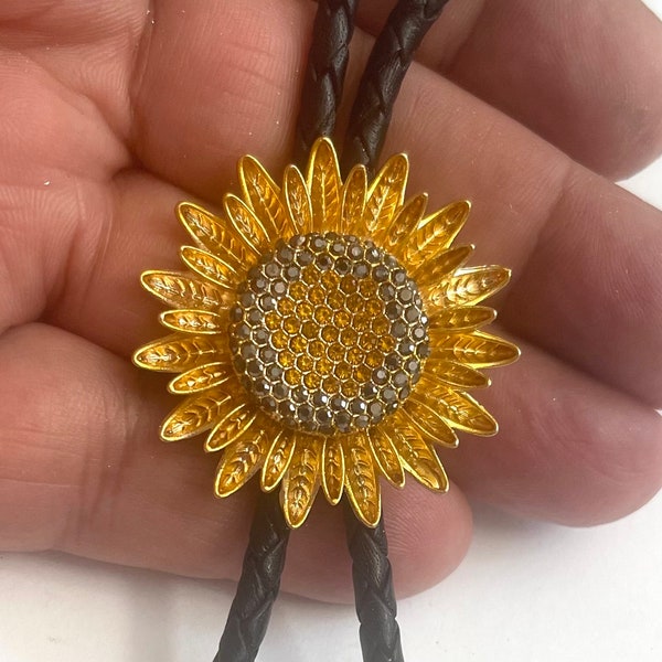 Handmade Amazing Sunflower Bolo Tie - Personalized Cord Color , length , and tips /T01