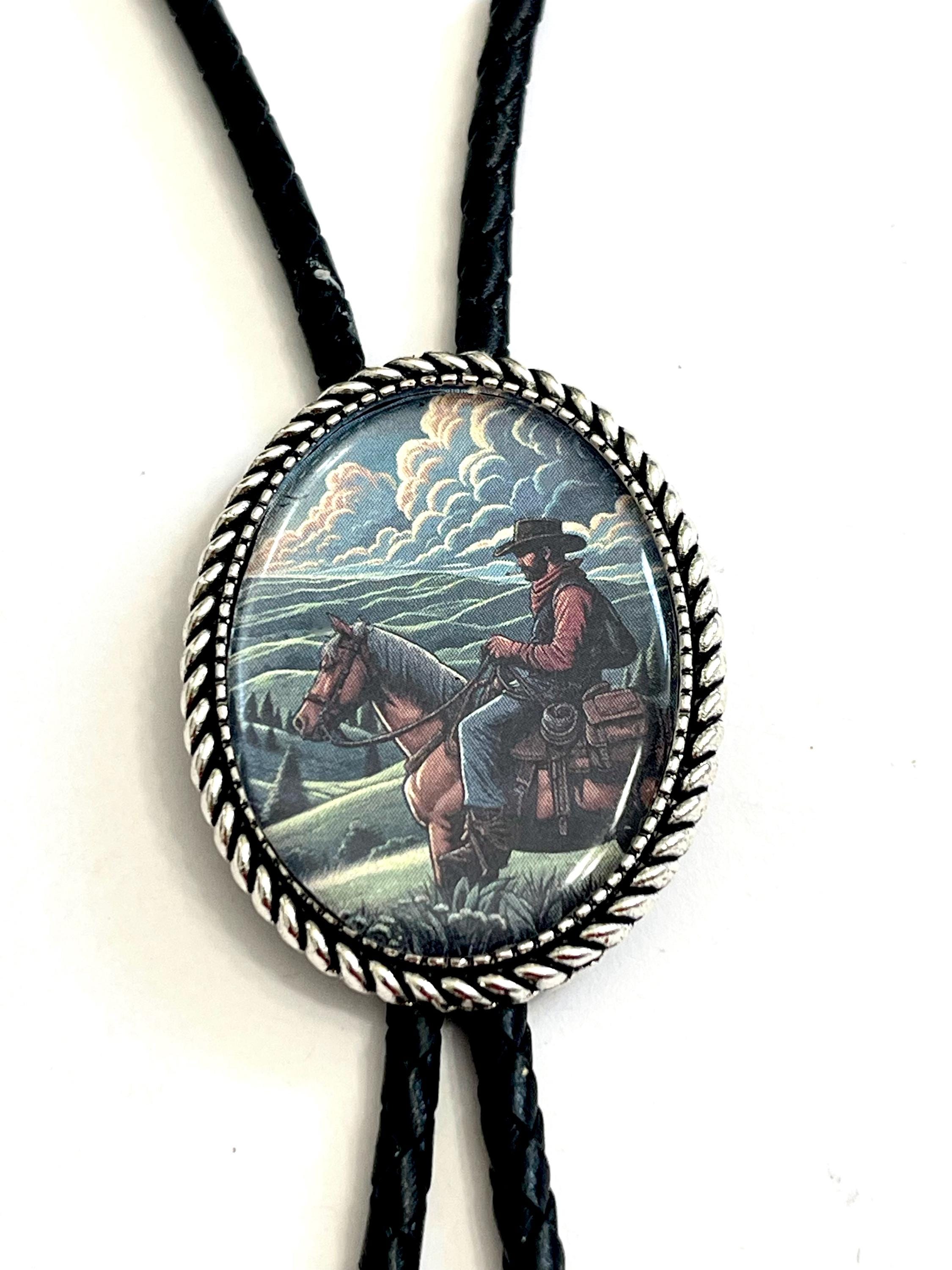 Beautiful Western Leather horse Equestrian western bolo tie Choose Color Rockmount Horse Head Bolo Tie main image 3
