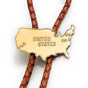Cravatta Bolo USA MAP - Colore del cordino, lunghezza e punte personalizzate /T18