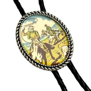 Western Cowboy in a Horse Bolo Tie - Personalized Cord Color ,length , and tips /C3