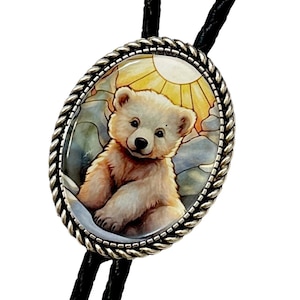 BABY BEAR  Bolo Tie - Personalized Cord Color ,length , and tips /A02