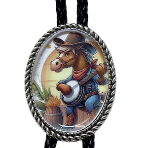 FUNNY Horse  PLAYING Banjo Music Bolo Tie - Personalized Cord Color ,length , and tips /FC2