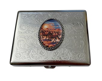 Herd of Horses vintage style Cigarette Case Business Card ID Holder /C14
