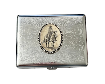 Stainless Steel Western Cowboy Cigarette Case Business Card ID Holder