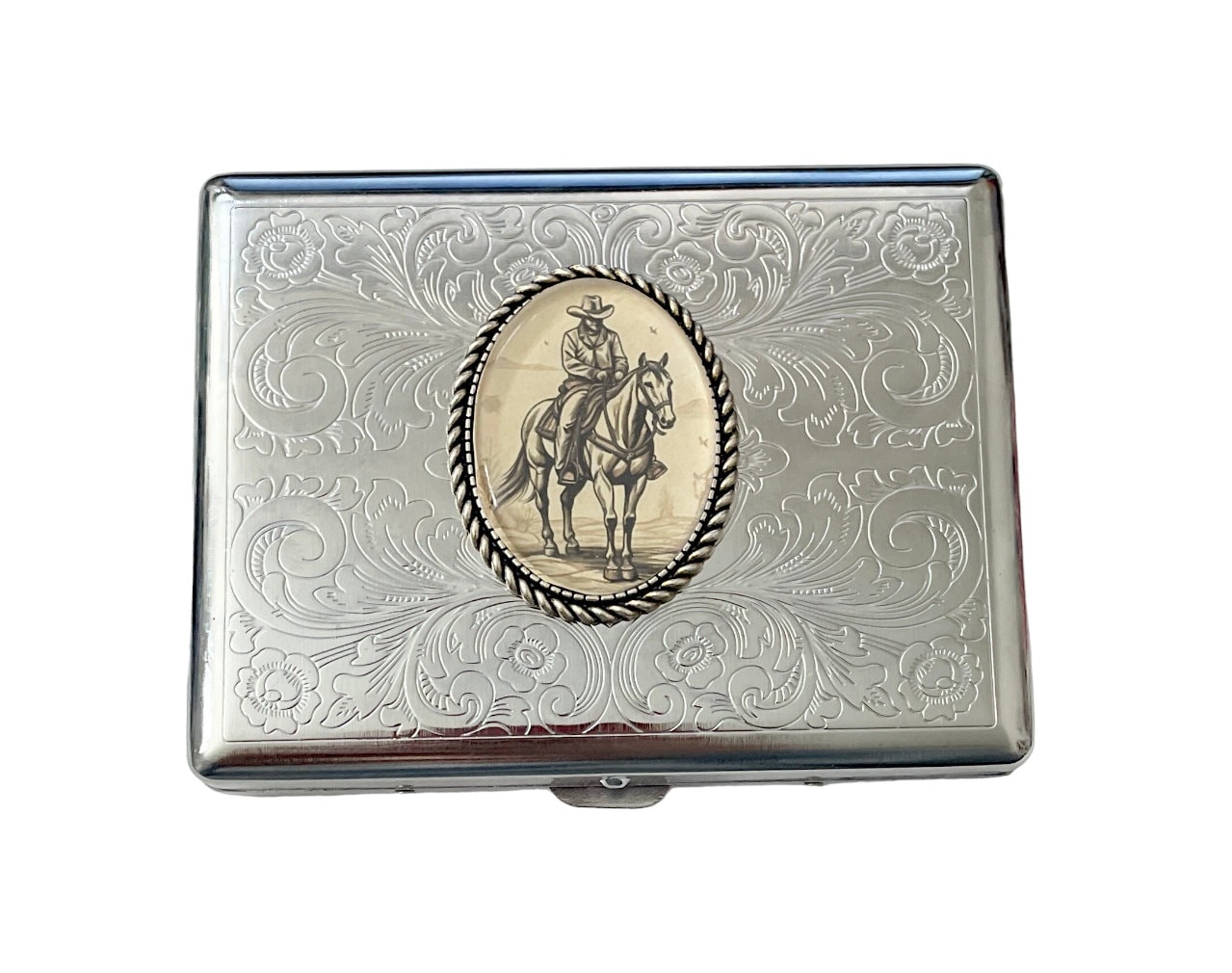 Stainless Steel Western Cowboy Cigarette Case Business Card ID