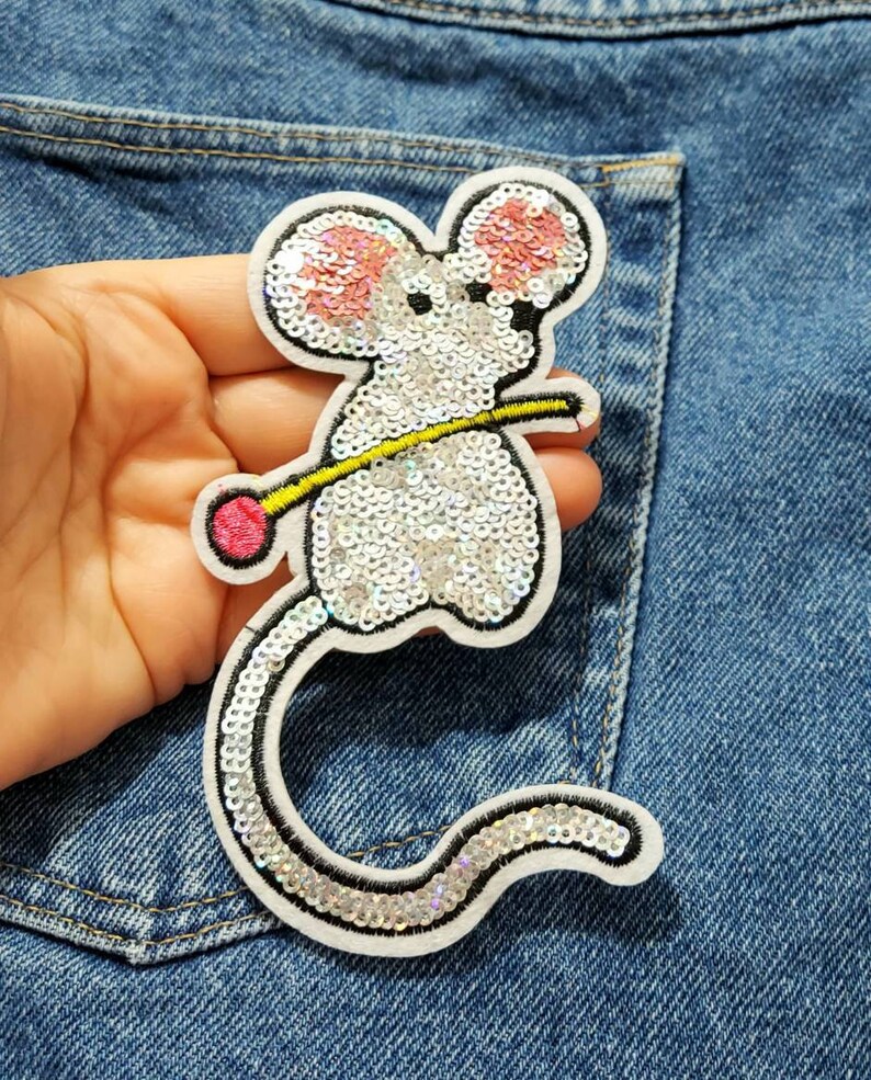 Sequin Mouse Patch Iron On Patch Embroidered Patch Jacket Patch Clothes Patch Applique 56
