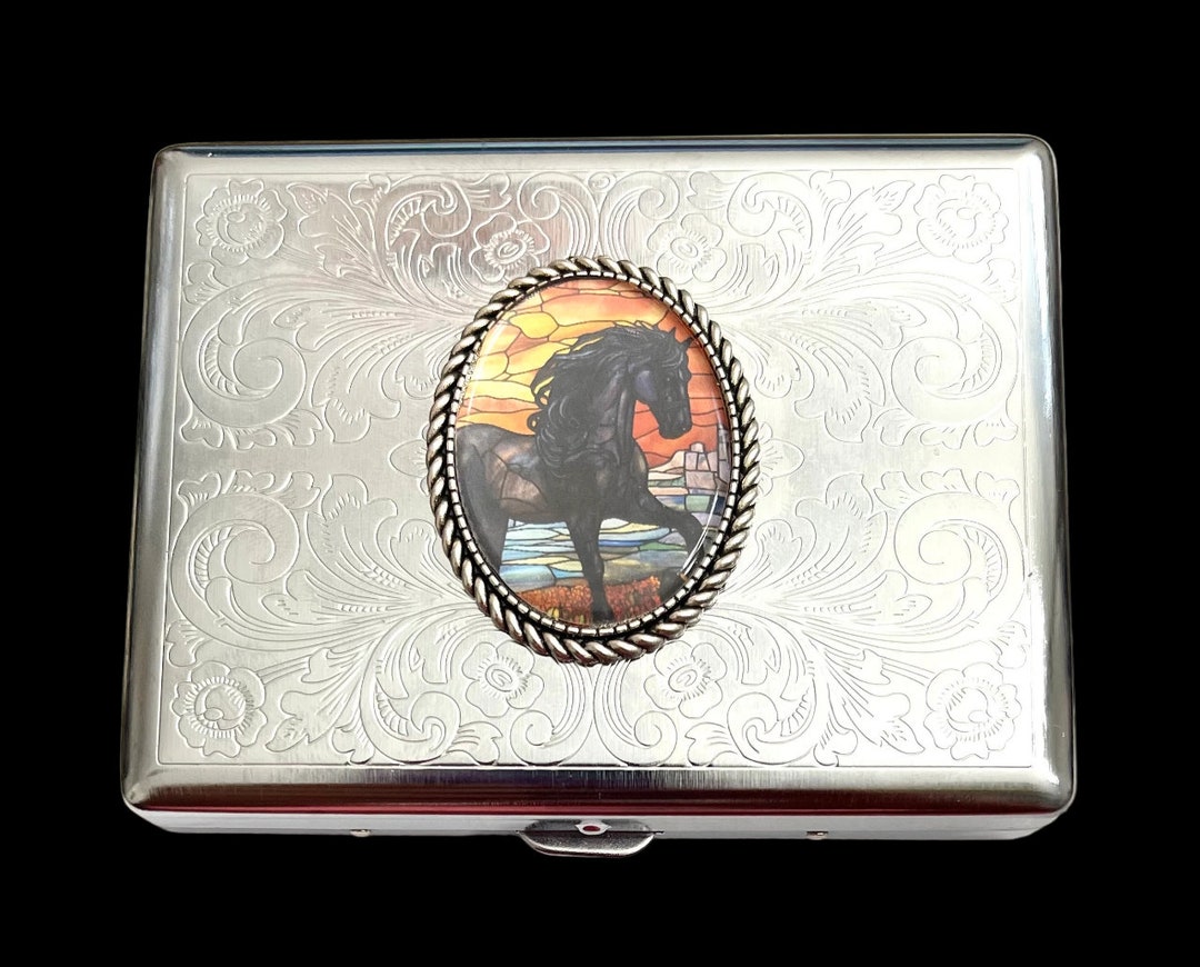 Stainless Steel Unique Horse Cigarette Case Business Card ID Holder /A9