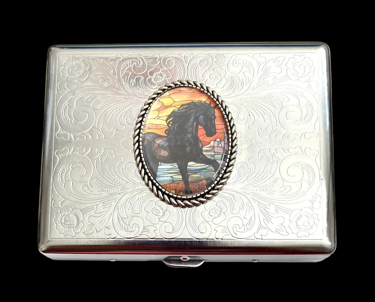 Stainless Steel Unique Horse Cigarette Case Business Card ID Holder /A9