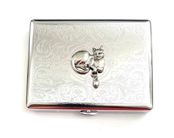 Stainless Steel Cat Cigarette Case Business Card ID Holder /T02