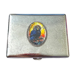 Stainless Steel Owl Cigarette Case Business Card ID Holder