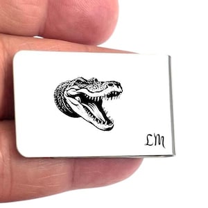 CROCODILE Stainless Steel Money Clip free engraved initial and text  / animals money clip