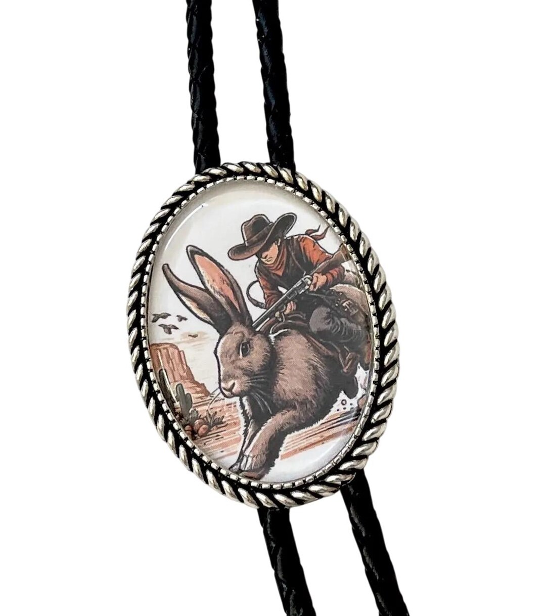 Cowboy Rabbit Swing Rope Funny Western Cowboy Riding a Rabbit Bolo Tie - Personalized Cord Color ...