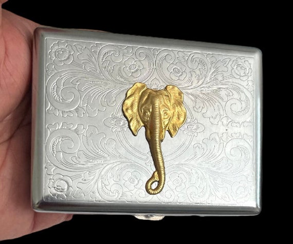 Stainless Steel Elephant Cigarette Case Business Card ID Holder /T18