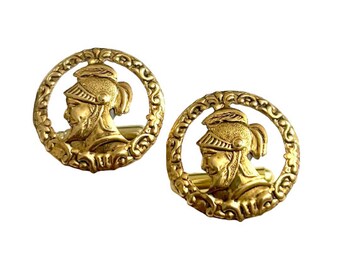 Boutons De Manchette Vintage Hickok USA - Motif Soldats Romains, Sterling Deux Tons, Occasion