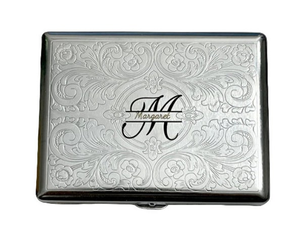 cigarette case name Customized Personalized Stainless Steel Monogram Name Cigarette Case  Business Card ID Holder Gift Father Day Mother Day Valentines Day