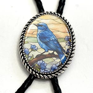 Blue Bird Bird Bolo Tie - Personalized Cord Color ,length , and tips /B05