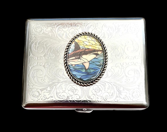 Stainless Steel Unique SHARK Cigarette Case Business Card ID Holder /A9