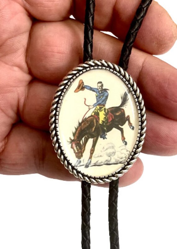Joxevyia Western Horse Bolo Tie - Adjustable Brown Leather Cord With 3D Running Horse Pendant For Men & Women