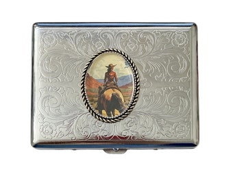 Stainless Steel Western Cowgirl Cigarette Case Business Card ID Holder