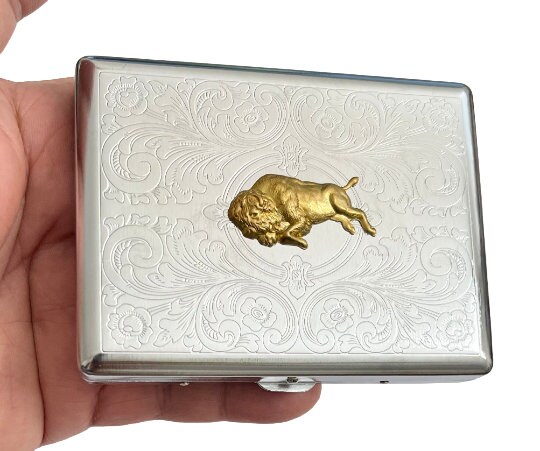 素晴らしいステンレススチール製 BISON BUFFALO シガレットケース 最高