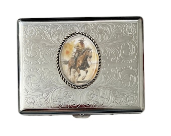 Portabiglietti Da Visita In Metallo Sottile - Organizer Stile Fibbia Con Specchio Integrato