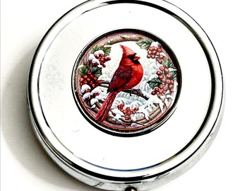 Christmas Cardinal Bird Compartment Pill Box Container