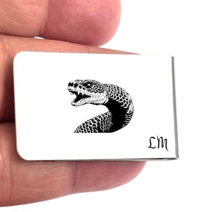 SNAKE Stainless Steel Money Clip free engraved initial and text  / animals money clip