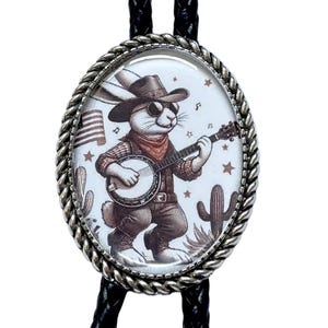 FUNNY RABBIT PLAYING Banjo Music Bolo Tie - Personalized Cord Color ,length , and tips /FC2