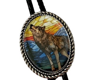 WOLF Bolo Tie - Personalized Cord Color ,length , and tips