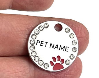 Stainless Steel Red  Paw Custom Laser  PERSONALIZED Pet Tag ID Dog Cat Name TAGS