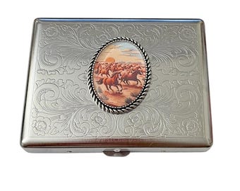 Herd of Horses vintage style Cigarette Case Business Card ID Holder /C14