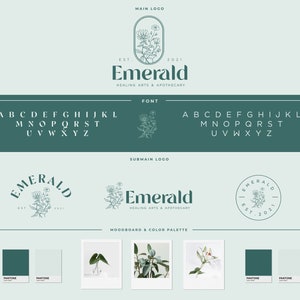 Kundenspezifisches Logo, Branding Kit, Branding Paket, kleines Unternehmen, Boho Logo, Florales Logo, Botanisches Logo, Markenidentität, Handzeichnungslogo