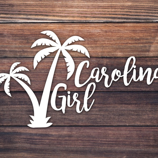 Carolina Girl Palm Tree Yeti Rambler Tumbler Decal / North South Carolina Beach Summer Vinyl Decal / Beach Life Nautical Decal