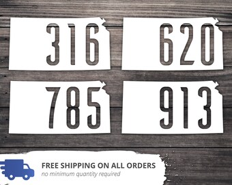 Kansas State Area Code Decal, Custom Vinyl Sticker