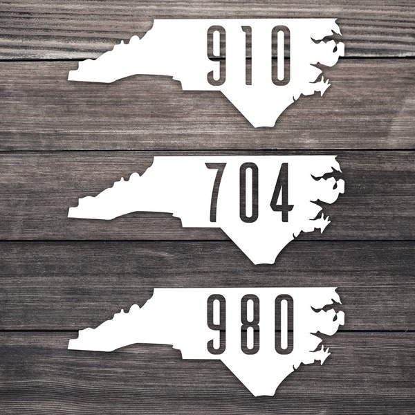 North Carolina State Decal / NC Area Code Decal / Charlotte 704 / Raleigh 919 / Asheville 828 / North Carolina Home 980 252 336 743 984 910