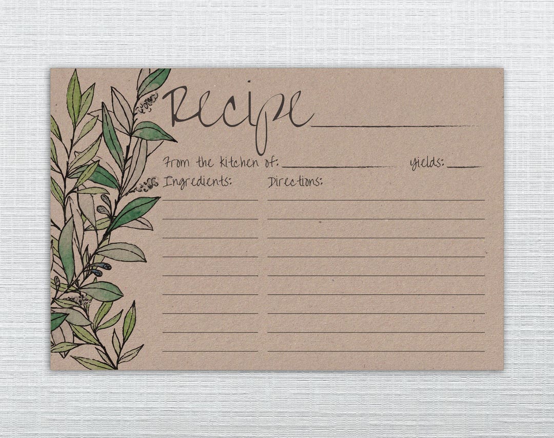 Herbal Recipe Card Printable Download 4x6 / Wedding Bridal Shower ...