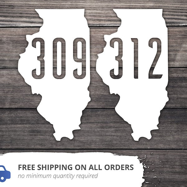 Illinois State Decal / Illinois State Sticker / IL Area Code Decal / Chicago Decal 312 773 / Aurora 331 630 / Home State Car Decal