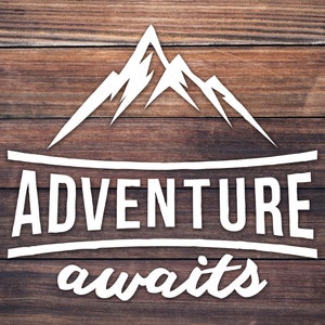 Adventure Awaits Decal / Adventure Time Decal / Adventure Sticker / Mountain Decal / Camping Decal / Travel Decal / Vinyl Decal / Car Decal