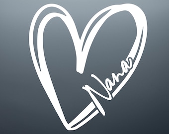 Nana Heart Decal, Personalized Grandma Car Sticker