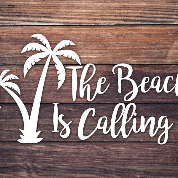 The Beach Is Calling Palm Tree Yeti Rambler Tumbler Decal / Palm Tree Beach Summer Vinyl Decal / Yeti Cooler Decal / Beach Life Nautical