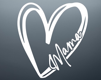 Mama Heart Decal, Personalized Mom Sticker, Car Window Decor