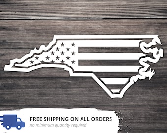 American Flag North Carolina State Decal, Car Window Sticker