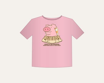 ピンクの豚のクロップトップ、Food Is The Mission グラフィックTシャツ、ソフトコットン