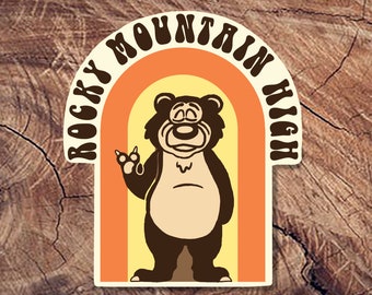 Peace Bear Sticker, Vintage, Eco-Friendly, Rocky Mountain High, Hydro-flask, Van Sticker, Sticker, Gift for Travellers, Decal Car