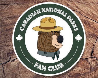 National Parks Fan Club Sticker, Canadian, Bear, Vintage, Eco-Friendly, Hydro-flask, Van Sticker,Sticker Gift for Travellers, Decal Car