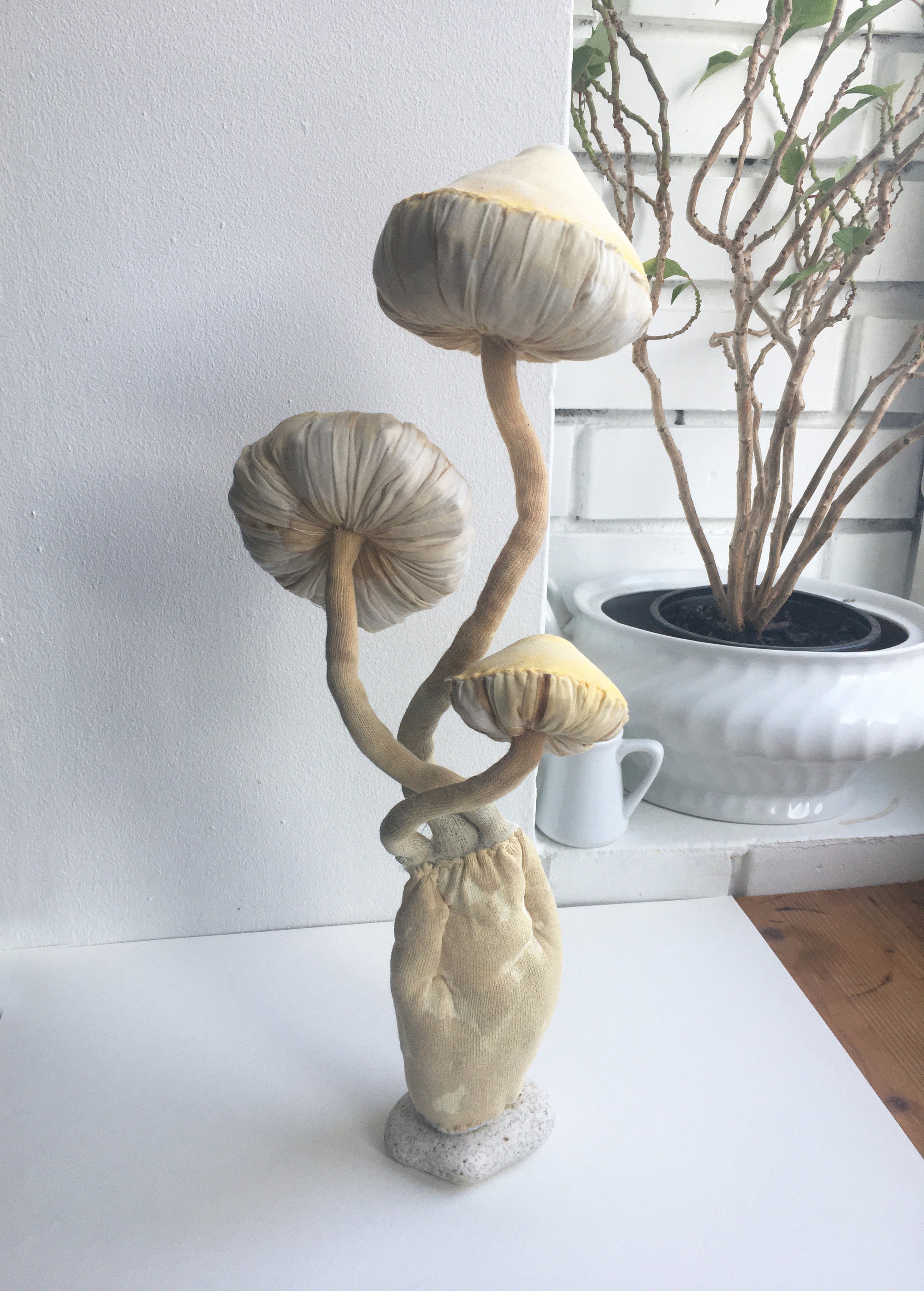 Yellow mushroom Fiber art Soft sculpture Etsy