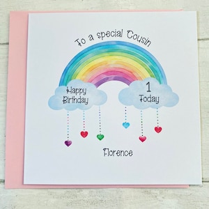 Personalised Rainbow Birthday Card,  Children's birthday, Daughter, Granddaughter, Sister, Niece, Goddaughter, Cousin, Friend, Any age