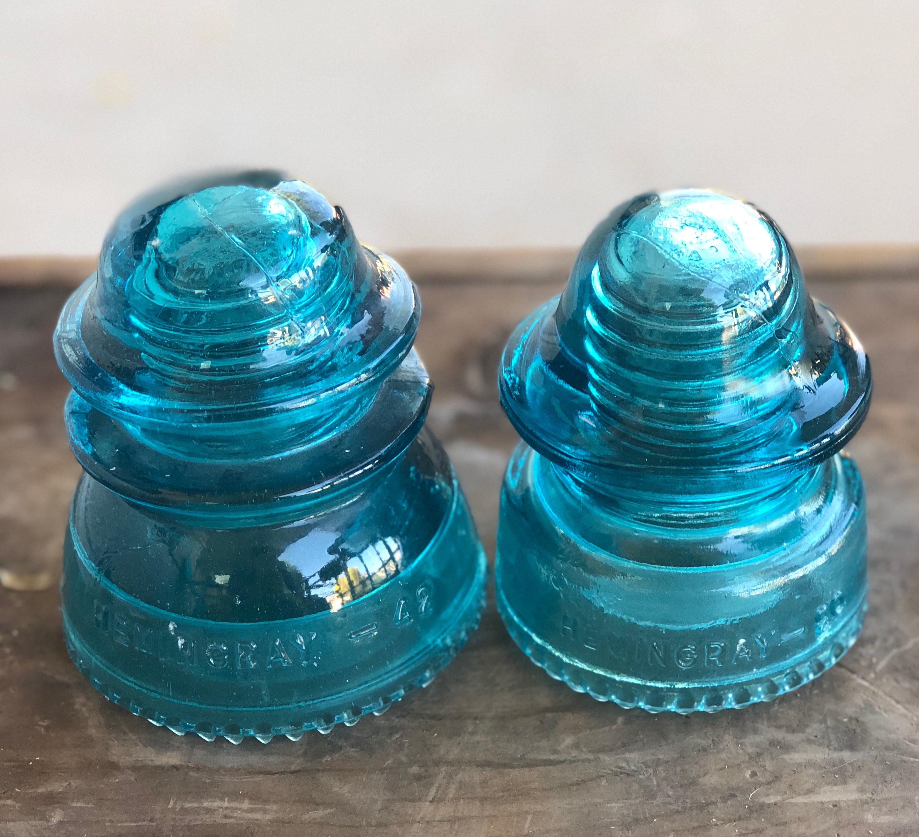 Vintage Teal Or Aqua Blue Hemingray Insulators 42 And 20 Etsy