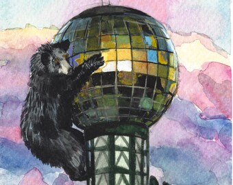 Knox Bär Postkarte 4x6 - Sunsphere Souvenir - Knoxville, Tennessee Illustration - 1982 Weltausstellung