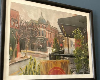 Jackson Ave Looking Toward the Saloon Original Gouache Painting, Plein Air Knoxville Tennessee Cityscape Landscape Painting